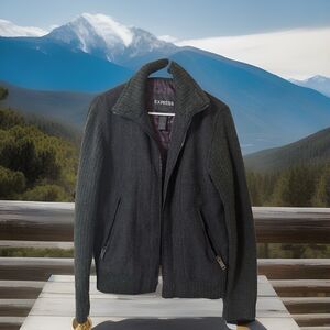 Retro Express Women's Wool Blend Bomber Jacket Charcoal Size S Full Zip Pockets